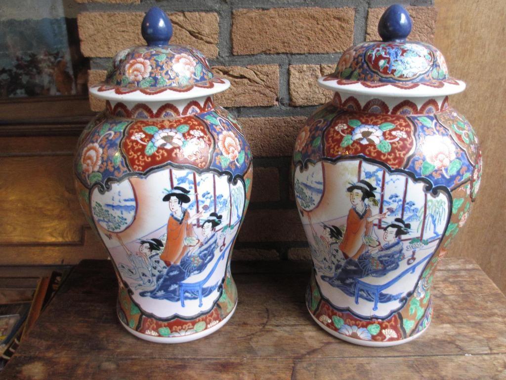 2x Chinees porcelein Gemberpotten 43cm Qing dynastie replica, Ophalen of Verzenden