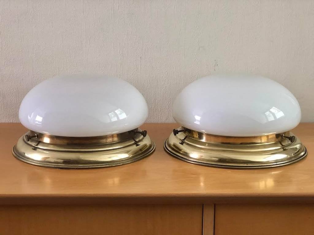 2X Brocante Plafonnieres, Huis en Inrichting, Ophalen, E27 (groot), Zo goed als nieuw, Glas