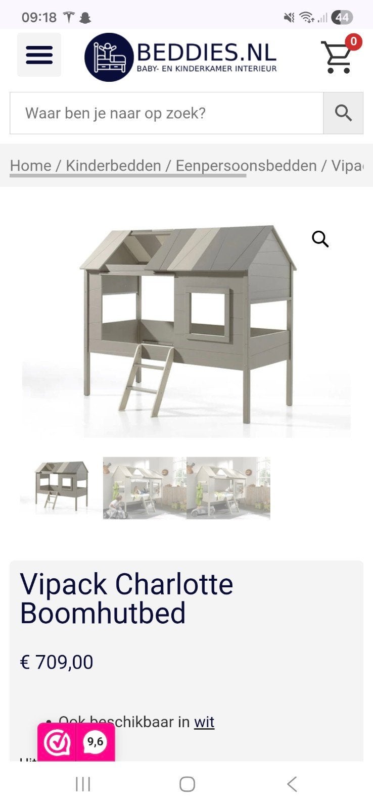 Vipack Charlotte Boomhutbed, excl matras, Zeer goede staat, Ophalen, 85 tot 100 cm, Zo goed als nieuw, Matras