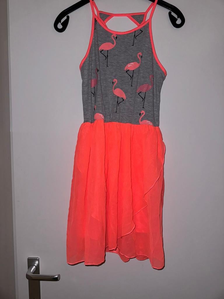 Jurk jurkje zomerjurk 158 164 roze flamingo neon fluor grijs, Verzenden, Zo goed als nieuw, Meisje, Jurk of Rok