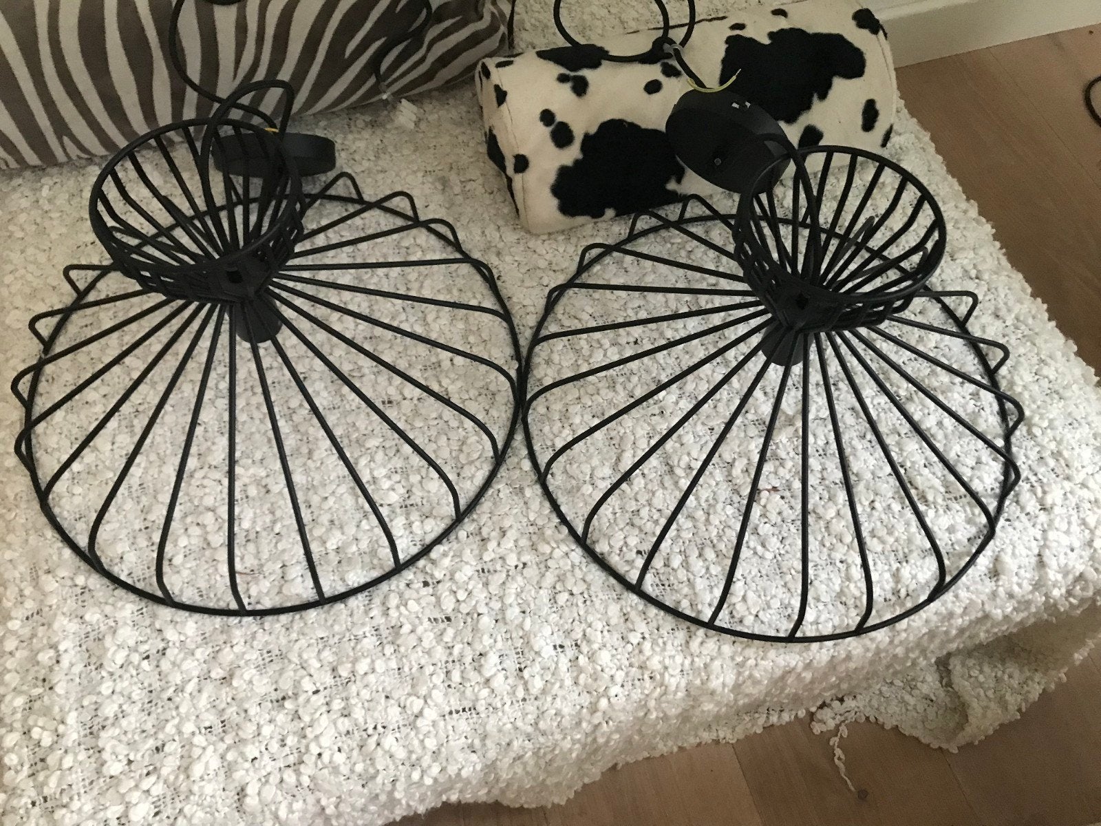 Set van 2 zwarte draadlampenkappen - Modern design, Ophalen, Overige fittingen, Zo goed als nieuw, Metaal