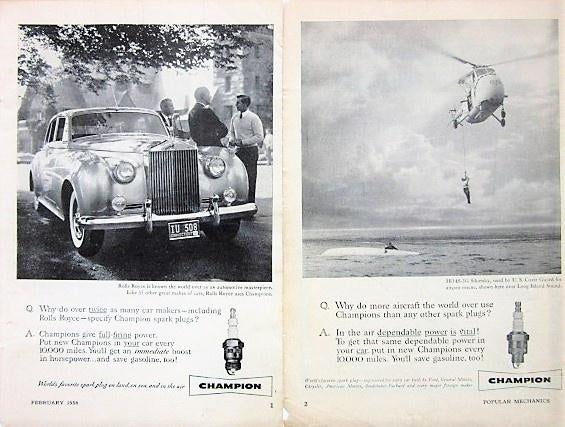 9 vintage reclames bougies 58-77 Champion KLG motor bougie, Ophalen of Verzenden, Gebruikt, Overige typen