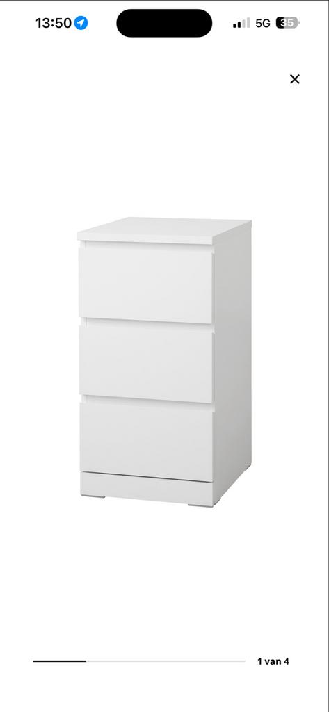 Witte ladekast met 3 laden - IKEA MALM, Huis en Inrichting, Kasten | Ladekasten, Ophalen, Minder dan 50 cm, Zo goed als nieuw