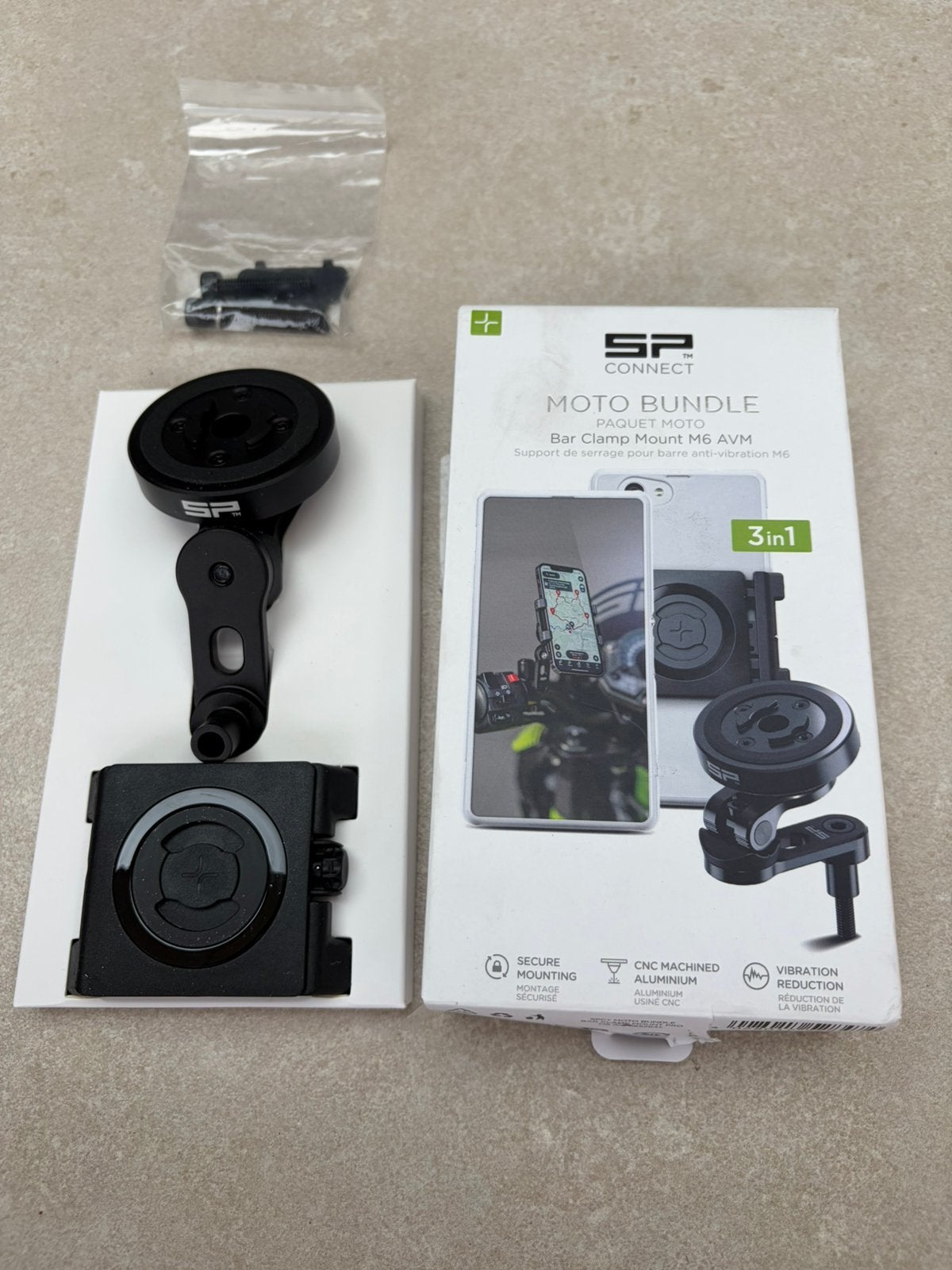 Splinternieuwe sp connect moto bundle Bar Clamp Mount M6 AVM, Telecommunicatie, Ophalen of Verzenden, Nieuw, Motor