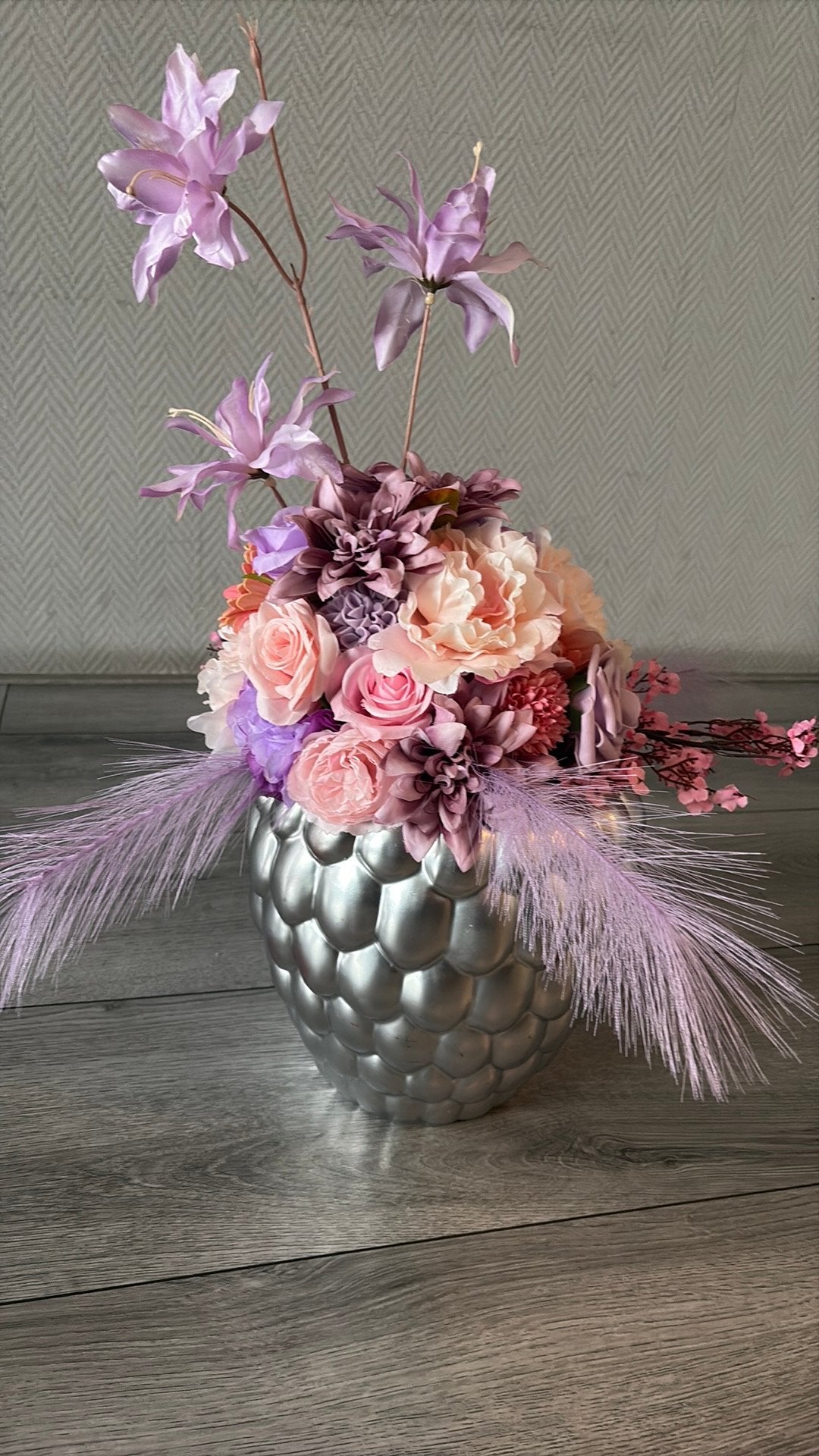 Kunst bloemen setje inclusief vaas, Ophalen of Verzenden, Zo goed als nieuw