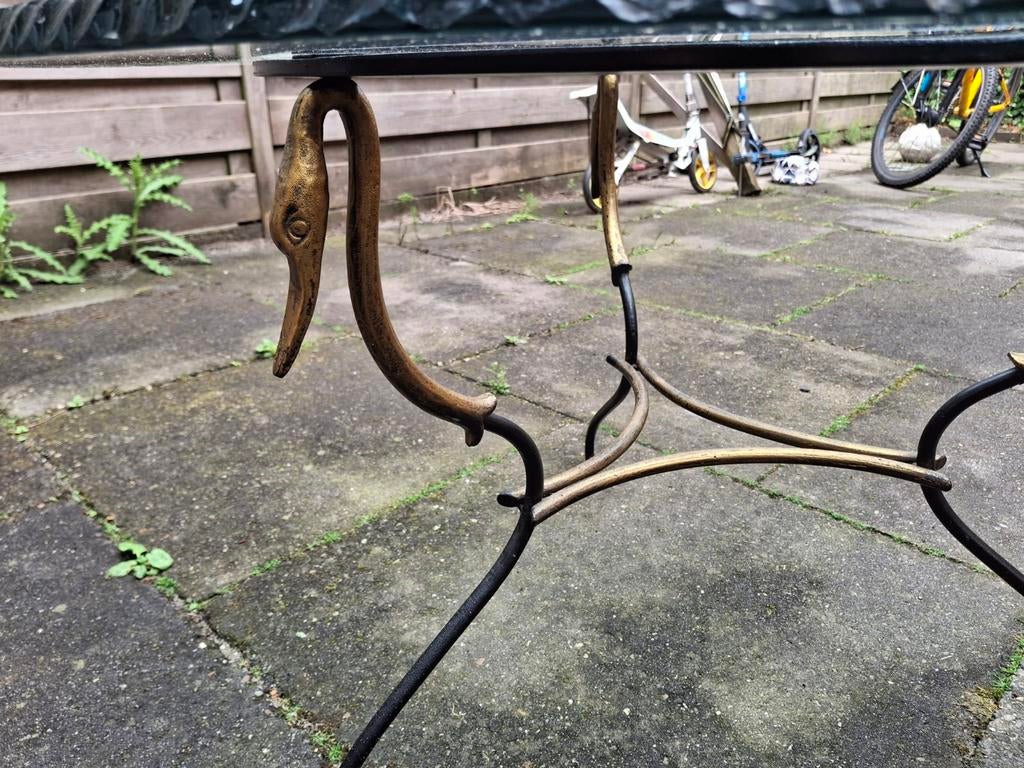 Vintage glazen salontafel met zwanenpoten, Ophalen of Verzenden, 50 tot 100 cm, 50 tot 75 cm