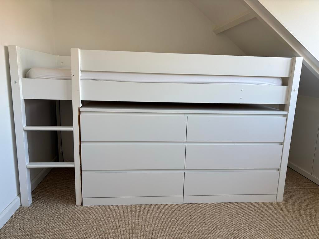 Witte hoogslaper Petit Amelie, Ophalen, Hoogslaper, Eenpersoons, 210 cm