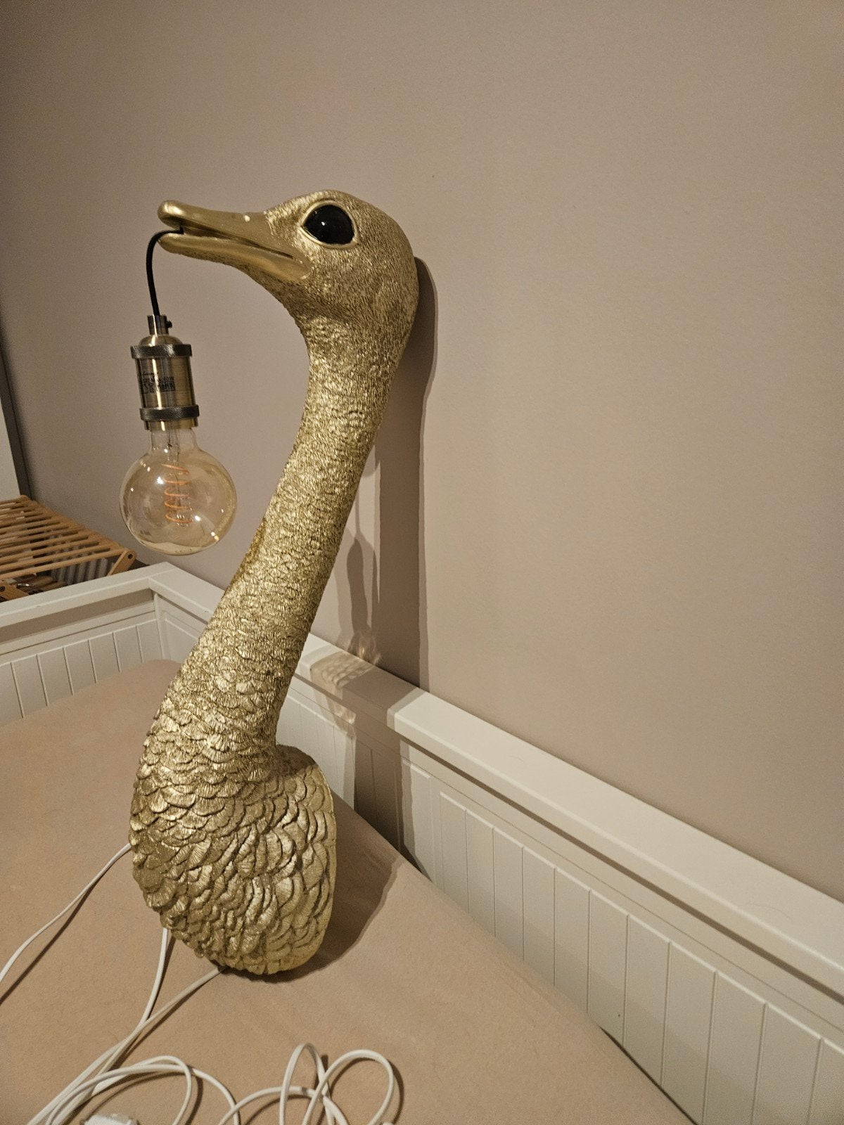 Gouden struisvogel lamp - unieke hanglamp, Overige merken, Kunststof, E27 (groot), Zo goed als nieuw