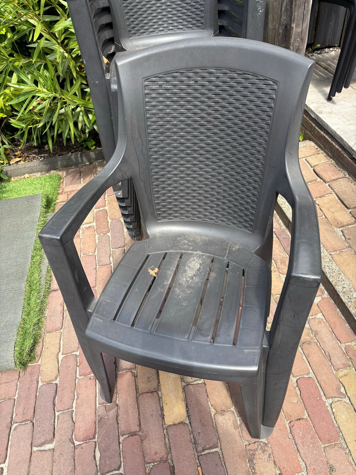 Stapelbare Tuinstoelen - Zwart Kunststof, Tuin en Terras, Tuinstoelen, Ophalen of Verzenden, Gebruikt, Kunststof, Stapelbaar