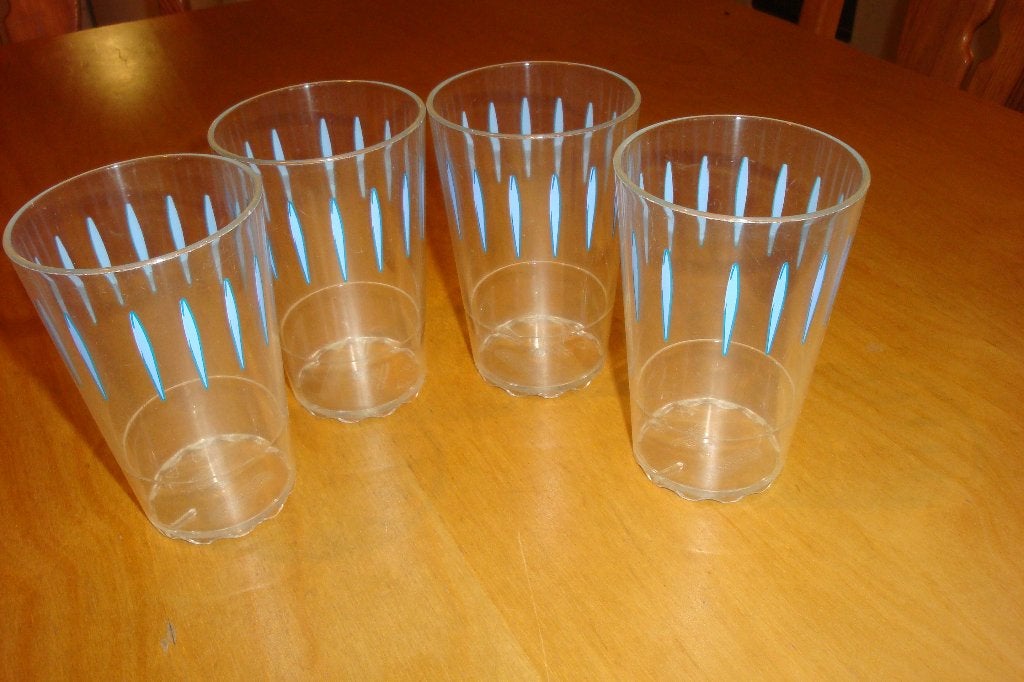 4x Mepal lavendel camping glazen, doorzichtig blauw, 200 cc, Ophalen of Verzenden, Gebruikt