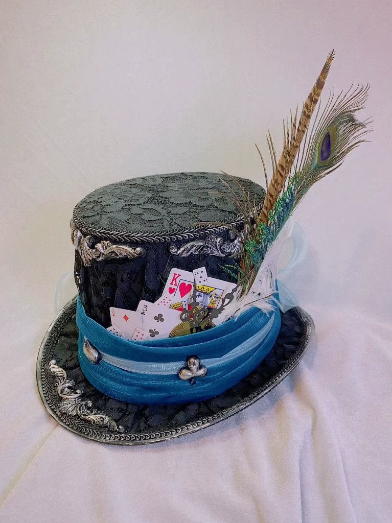 Zwarte hoge steampunk hoed met blauwe band, Verzenden, Nieuw, Hoed