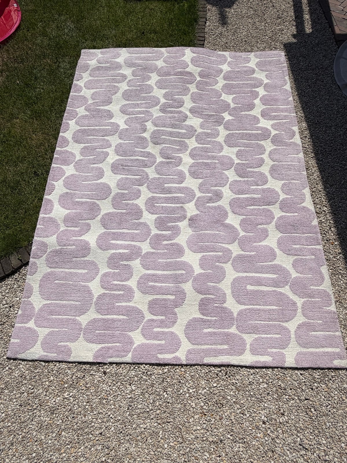 Modern paars/crème vloerkleed met abstract patroon, Gebruikt, Paars, 150 tot 200 cm, 200 cm of meer