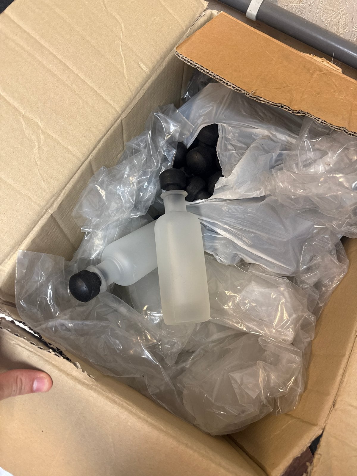 2 dozen glazen flesjes met dop - mat transparant, Ophalen, Transparant, Nieuw, Met deksel