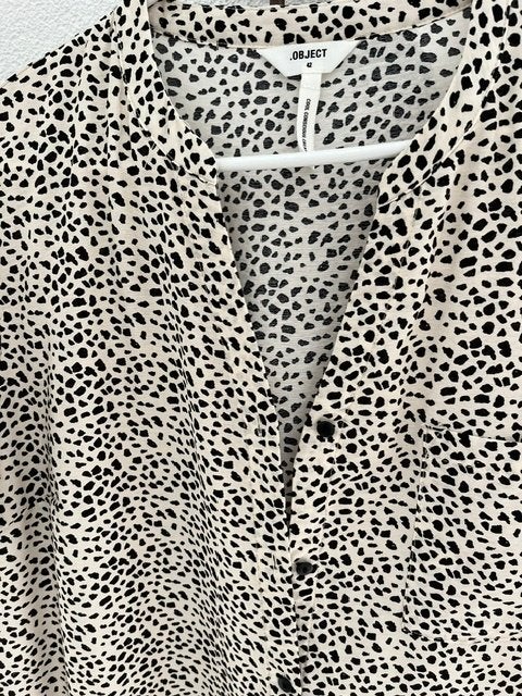 OBJECT leuke doorknoopjurk met los ceintuur beige/zwart 42, Verzenden, Beige, Zo goed als nieuw, Onder de knie
