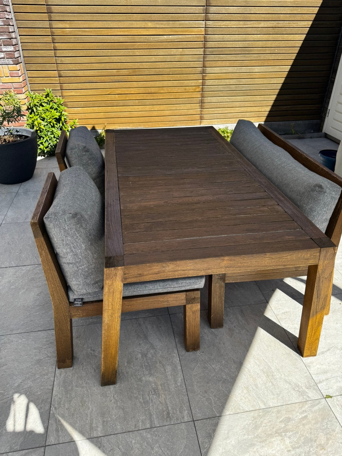 Teak houten low dining set royal design, Ophalen, 5 zitplaatsen, Gebruikt, Bank