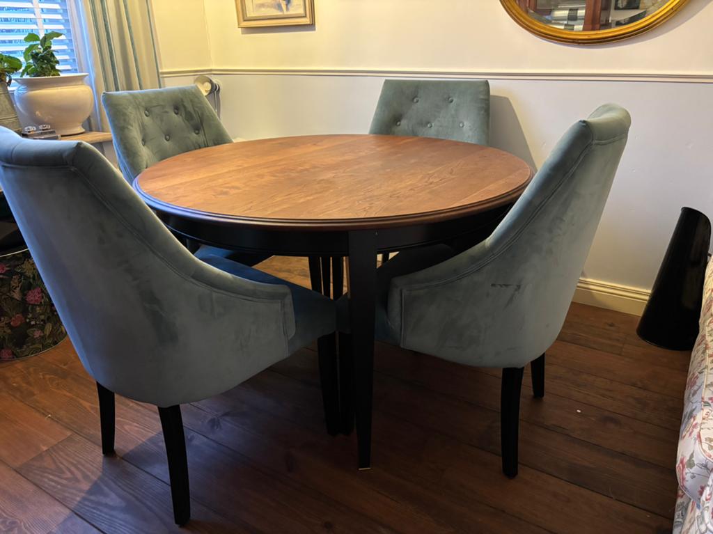 Grange ronde eettafel met 4 stoelen, Huis en Inrichting, Ophalen, 100 tot 150 cm, Vier personen, Eikenhout