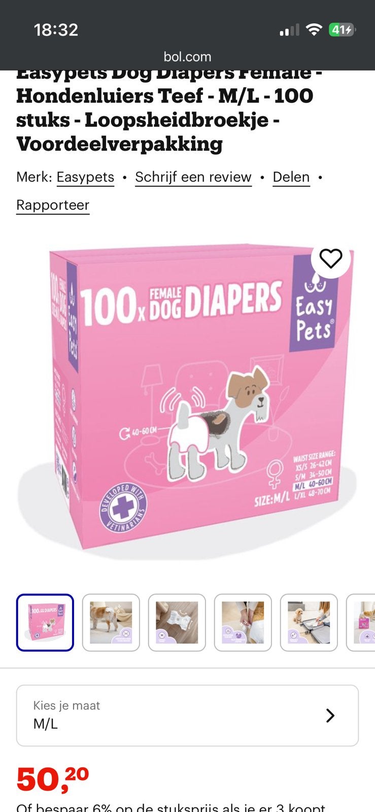 Honden luiers, Dieren en Toebehoren, Ophalen, Nieuw