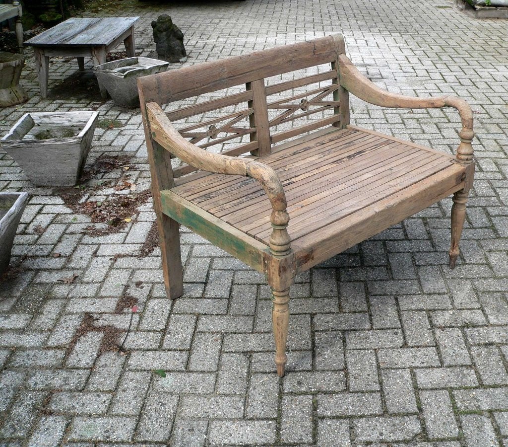 Diepe Stationsbank SB77 teak bank Ibiza Bali GERESERVEERD, Ophalen of Verzenden