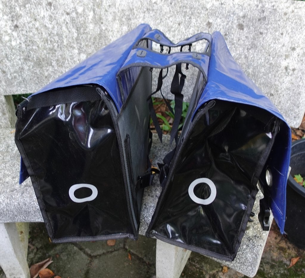 fietsstas dubbel 40 liter zwart/blauw, Ophalen of Verzenden, Zo goed als nieuw, Overige merken