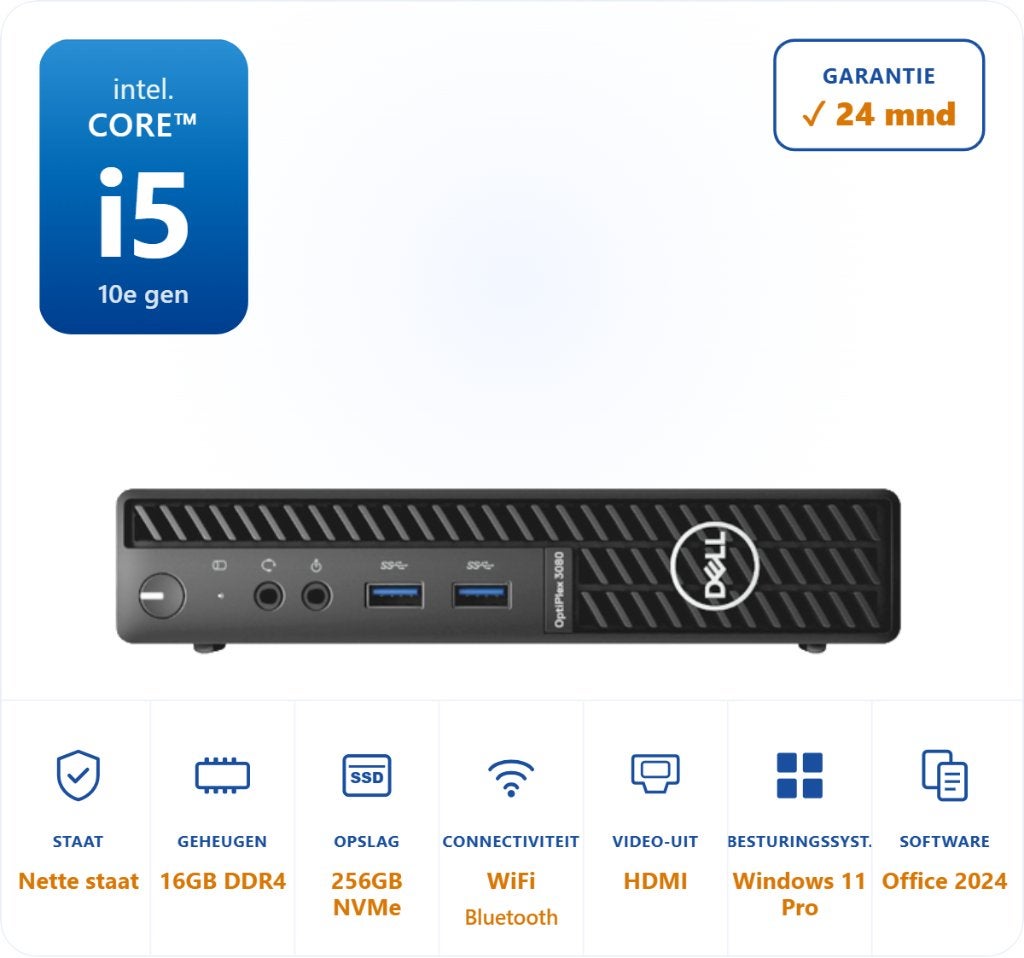 Dell optiplex 3080 micro i5-10500T 16GB 256GB NVMe Office 24, 256 GB, Dell, ., I5-10500T