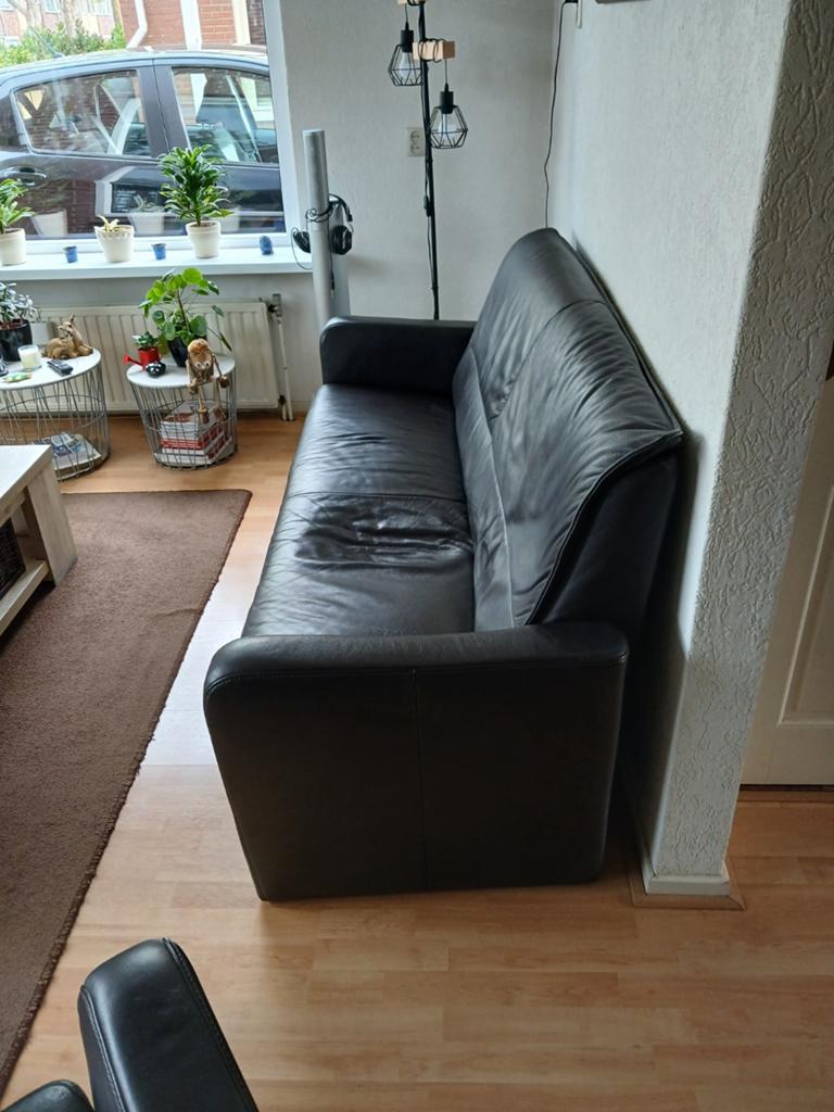 Bruine leren 2,5 zits bank aangeboden, Ophalen, Gebruikt, 75 tot 100 cm, 200 tot 250 cm