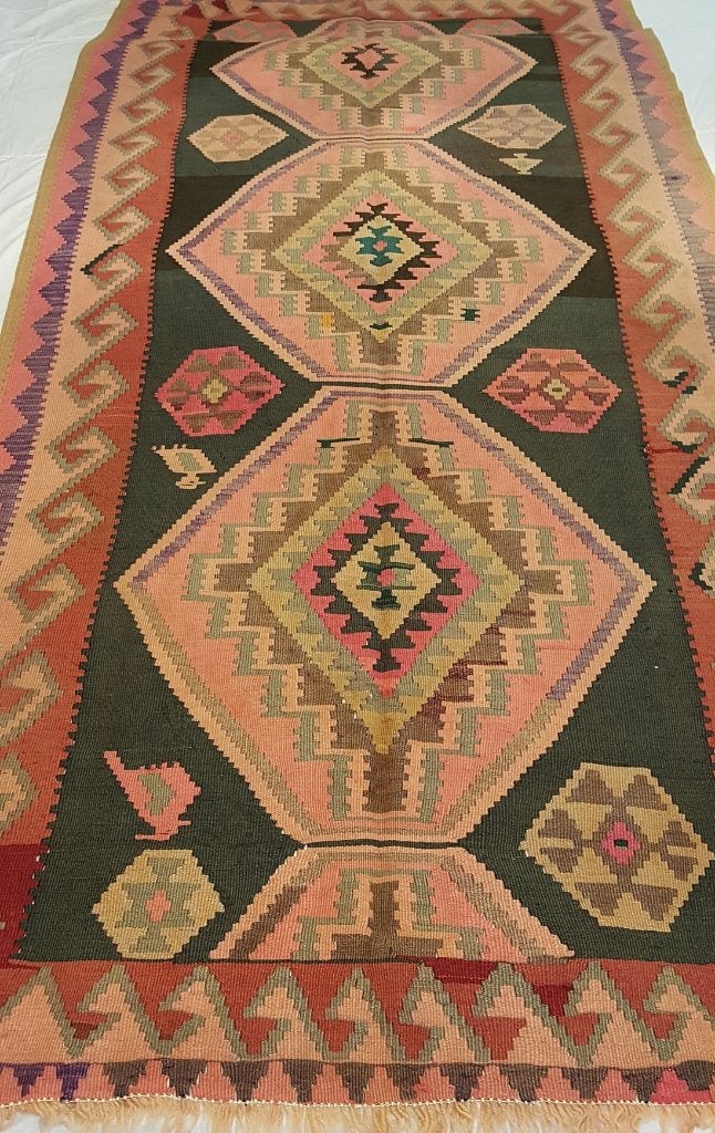 Karabagh kelim 340 x 155/Vloerkleed/Perzische tapijten/Loper, Blauw, Www.simatapijten.nl, 150 tot 200 cm, 200 cm of meer