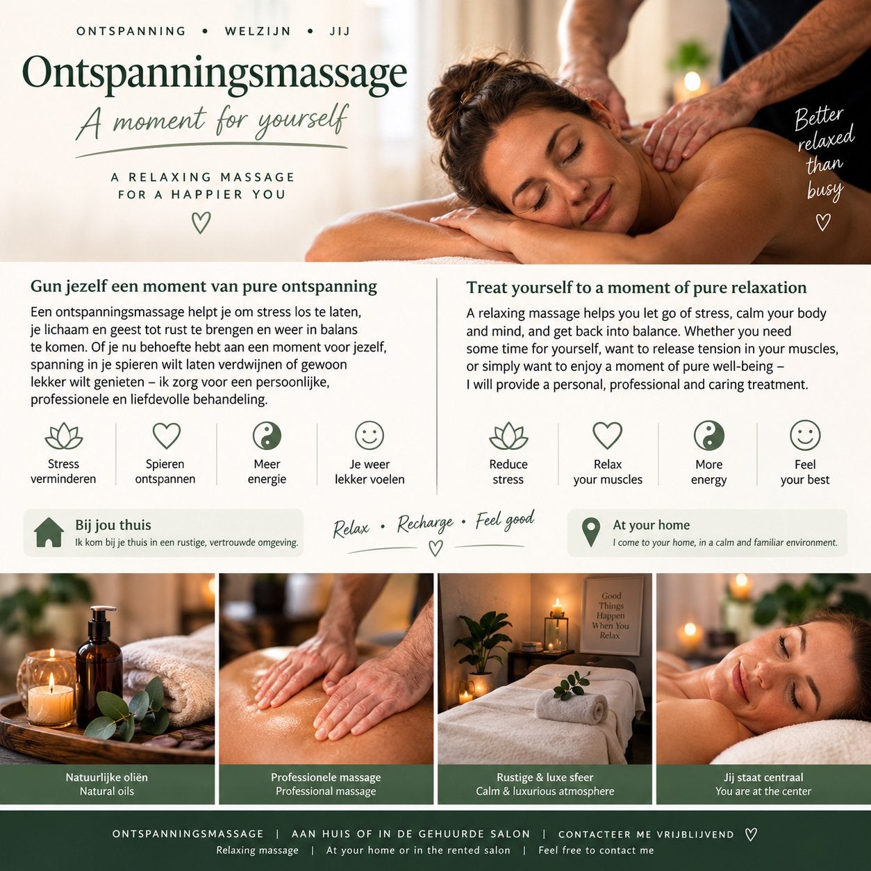 Relaxation massage / Ontspanningsmassage  (home or salon), Ontspanningsmassage