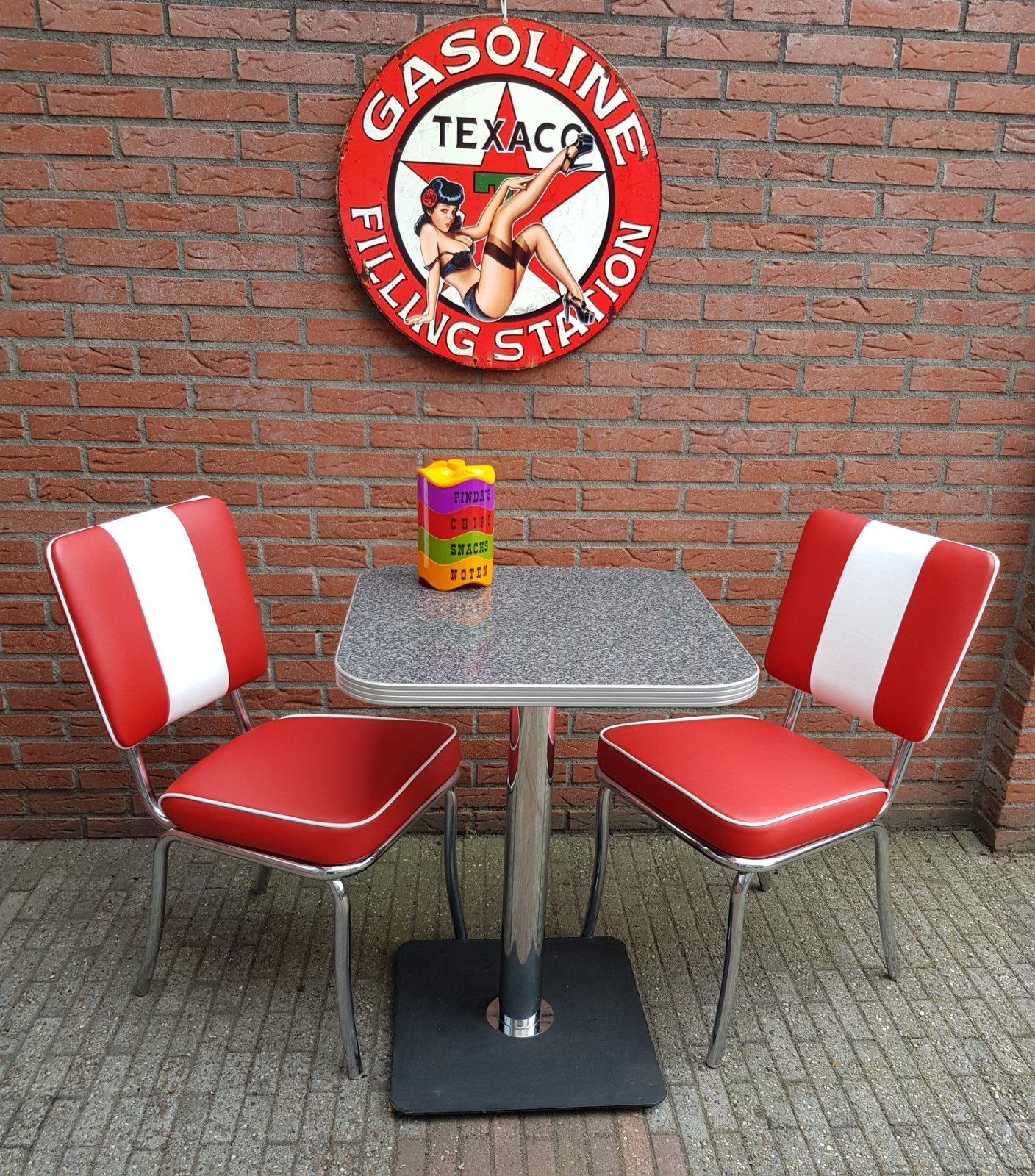 FIFTIES SIXTIES BEL AIR DINER  STOELEN MET TAFEL AMERIKAANS, Ophalen, Twee, Metaal, Rood