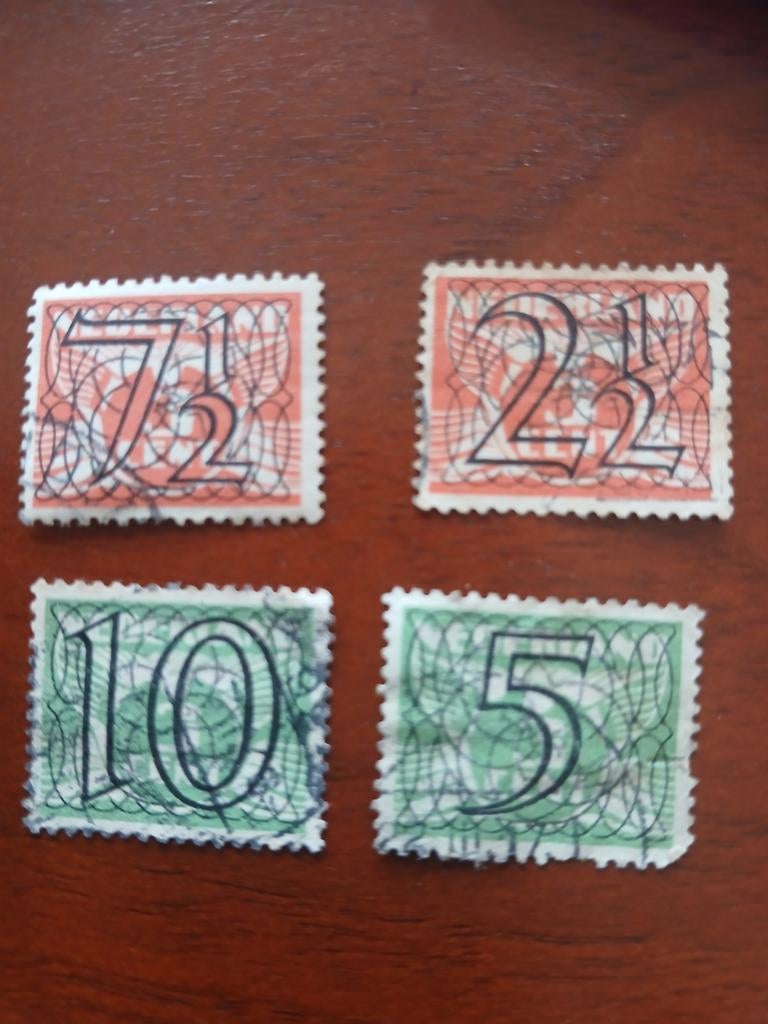 Vier Nederlandse traliezegels (7 1/2, 2 1/2, 10, 5 cent), Postzegels en Munten, Postzegels | Nederland, Ophalen of Verzenden, T/m 1940