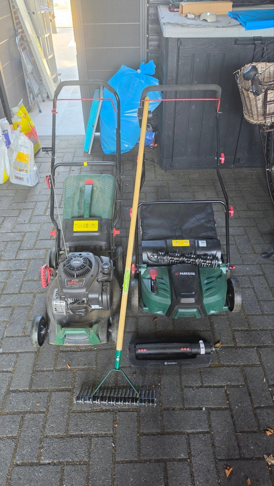Grasmaaier & Verticuteermachine Parkside, Ophalen, Gebruikt, Benzine-grasmaaier, Briggs & Stratton