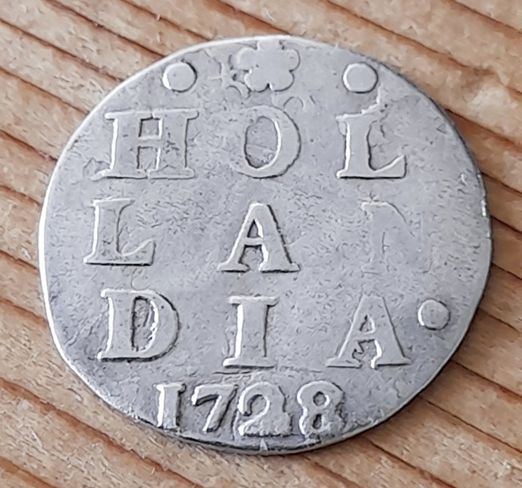 dubbele wapenstuiver Holland 1728, Postzegels en Munten, Munten | Nederland, Vóór koninkrijk, Zilver, Losse munt, Overige waardes