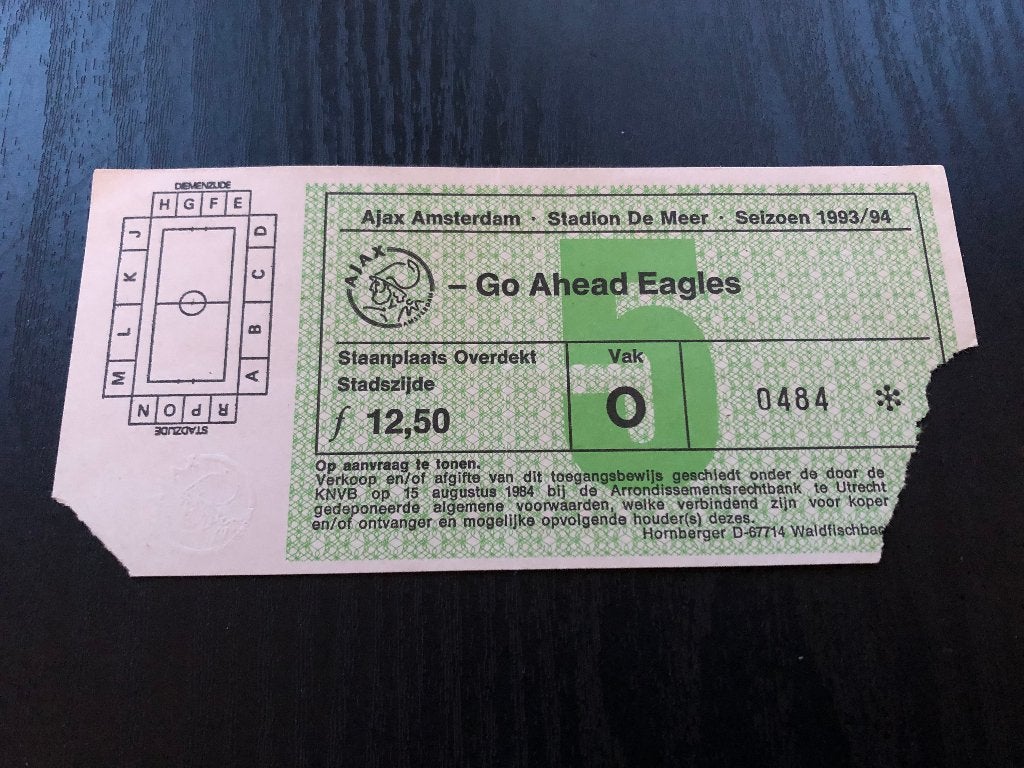 Ticket Ajax - Go Ahead Eagles seizoen 1993/1994, Ophalen of Verzenden, Zo goed als nieuw, Ajax, Overige typen