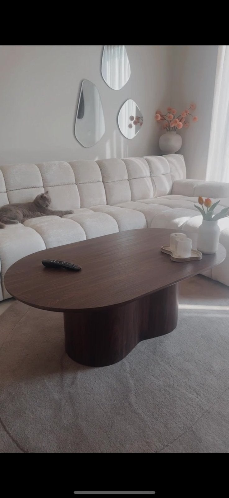 Salontafel Japandi ovaal walnoot MDF 120cm Rumi, Ophalen, 100 tot 150 cm, Nieuw, 50 tot 100 cm