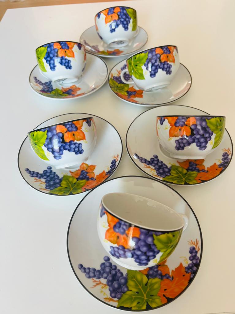 6 kop met schotels Kopin Fine China Ware Kanaan Indonesia, Ophalen of Verzenden, Porselein, Overige stijlen, Kop(pen) en/of Schotel(s)
