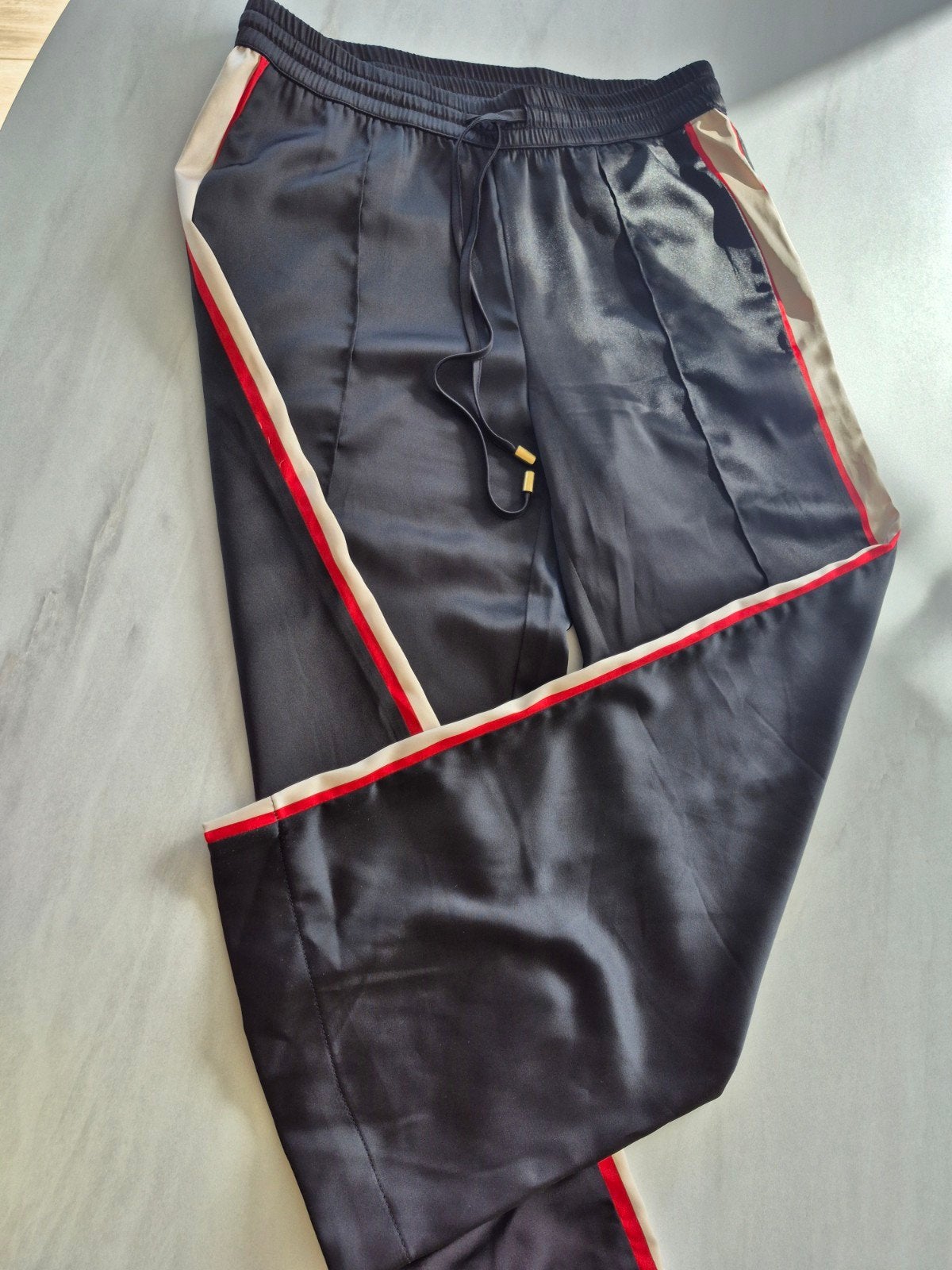 Costes satijnen broek met streep - Maat L, Ophalen, Zwart, Maat 42/44 (L), Zo goed als nieuw