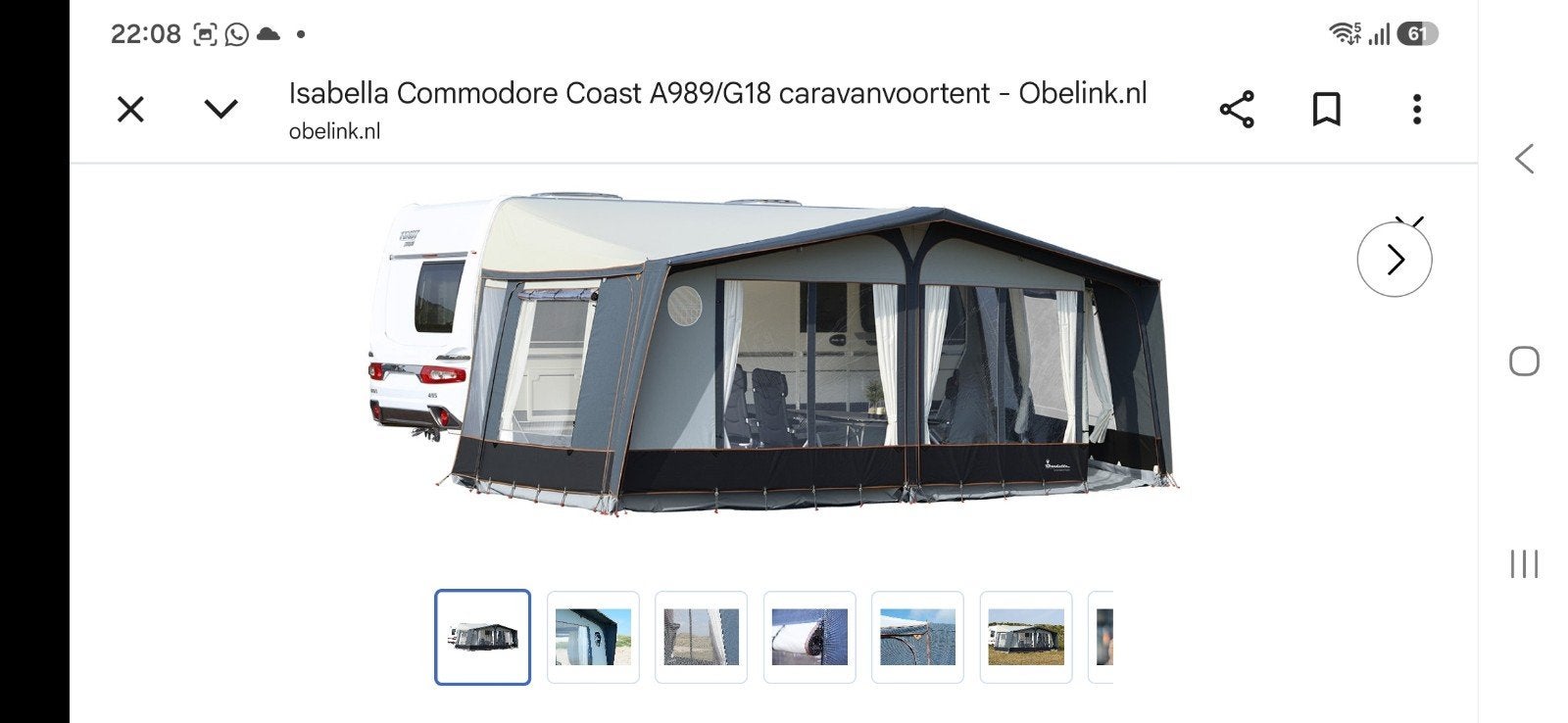 Isabella Commodore North Voortent - Maat G21, Kleur Twe, Caravans en Kamperen, Ophalen, Gebruikt