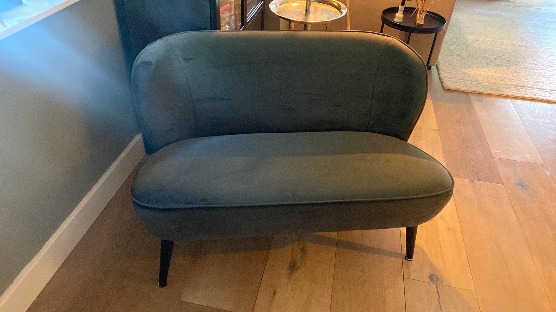 Bankje Woood Velvet groen, Ophalen, Minder dan 75 cm, Tweepersoons, Zo goed als nieuw