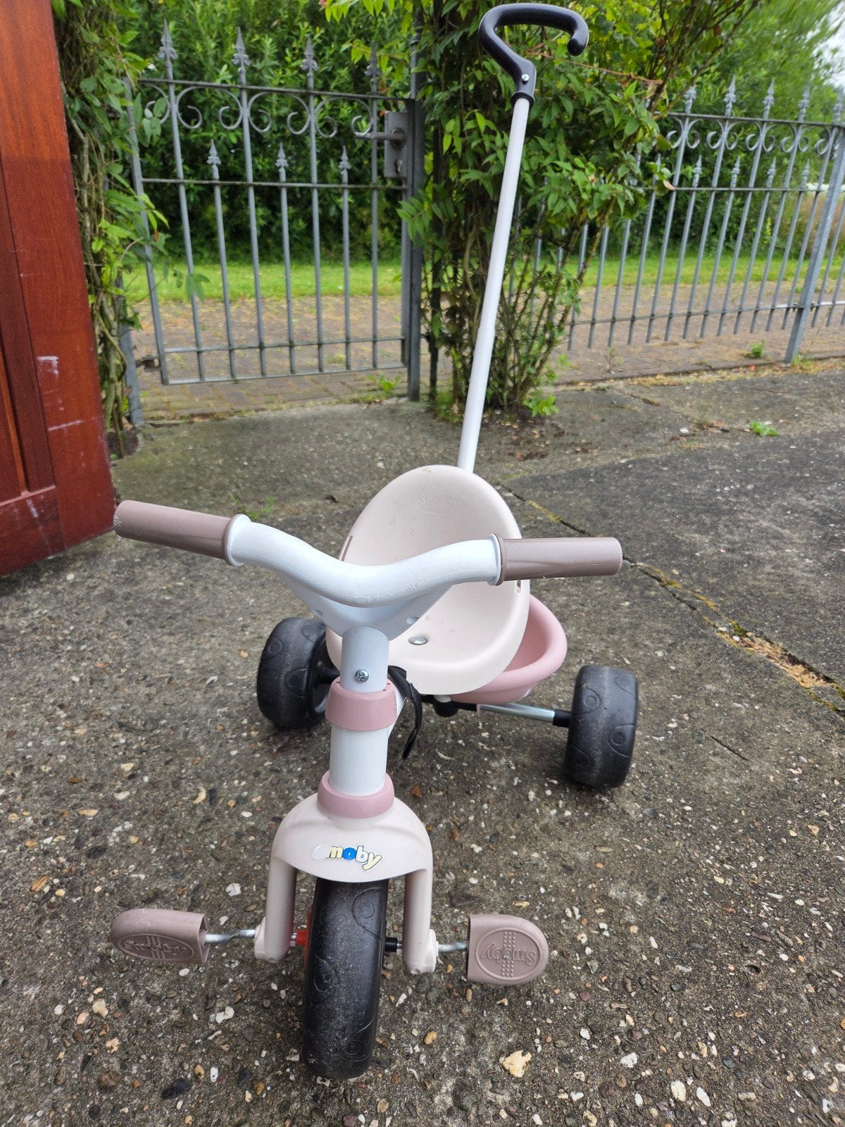 Smoby Moby driewieler met duwstang - Roze/Wit, Ophalen, Gebruikt, Smoby, Verstelbare zitting