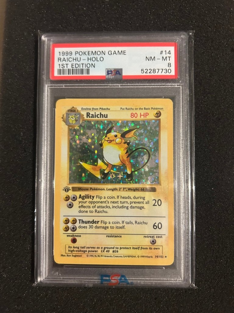 14/102 base raichu 1st psa 8, Ophalen of Verzenden, Zo goed als nieuw