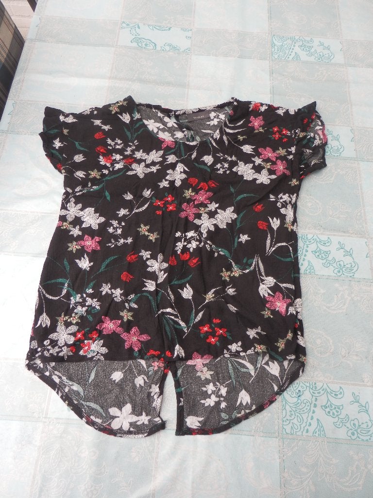Zwarte bloemenprint blouse C&A maat S, Zwart, Ophalen of Verzenden, Zo goed als nieuw, Korte mouw