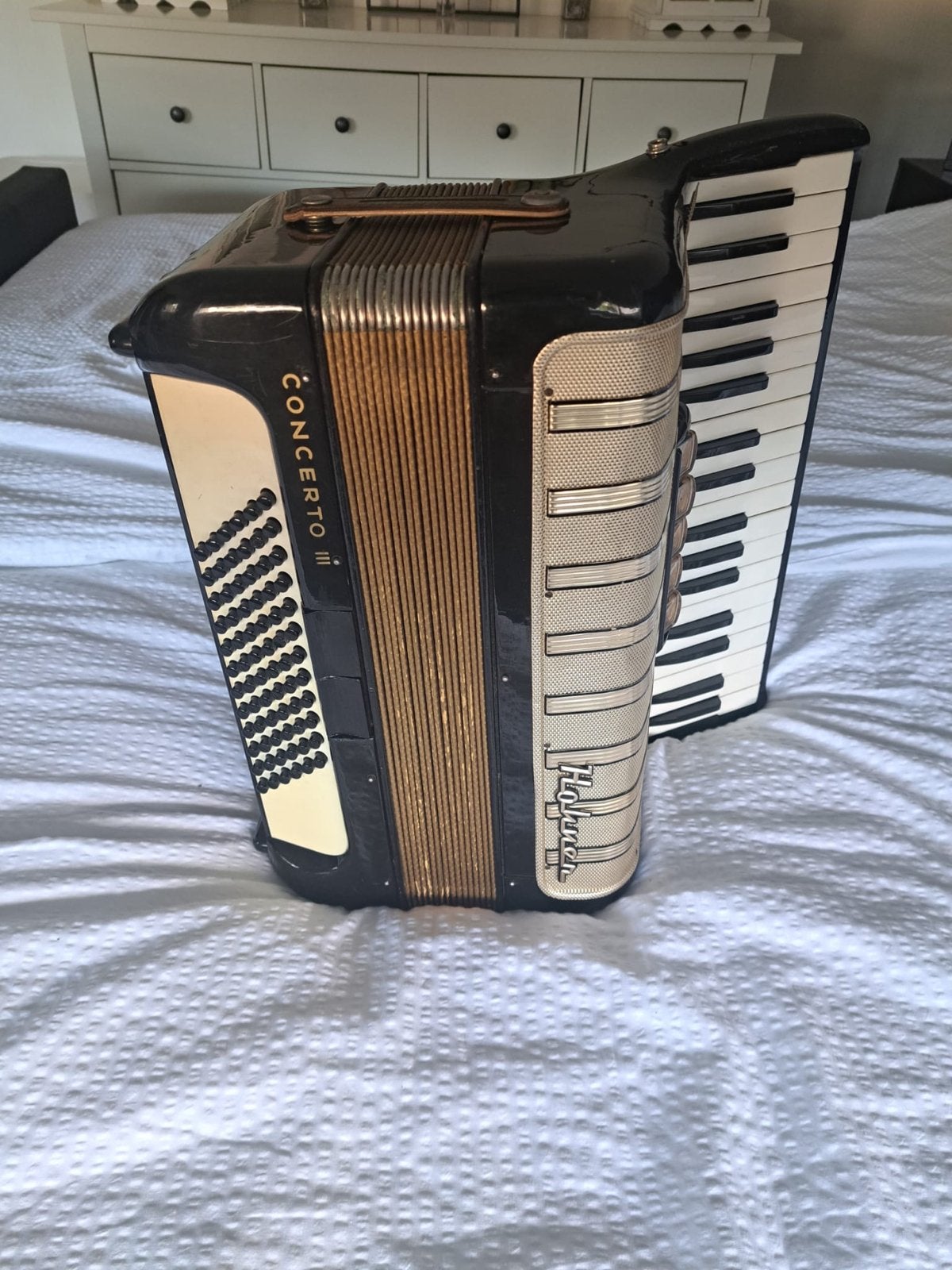 Hohner Concerto III Toetsaccordeon, Gebruikt, Met riemen, Overige formaten, Hohner