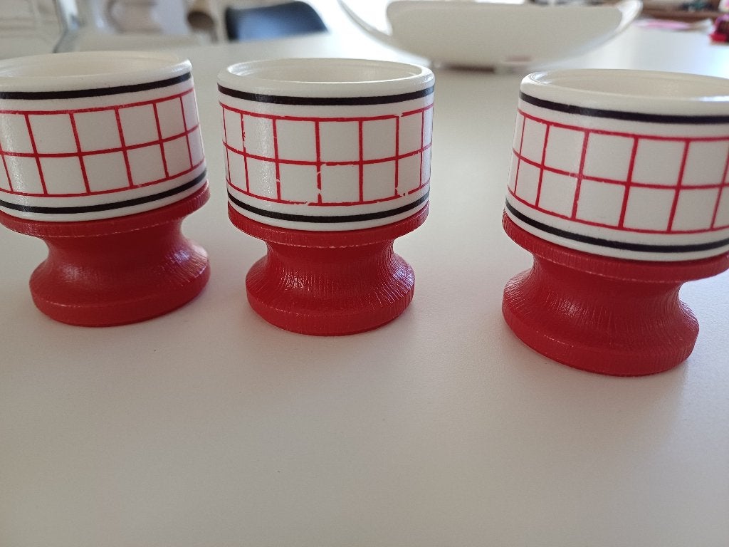 Vintage set van 3 eierdopjes met leuk patroon, Overige typen, Ophalen of Verzenden, Gebruikt, Kunststof