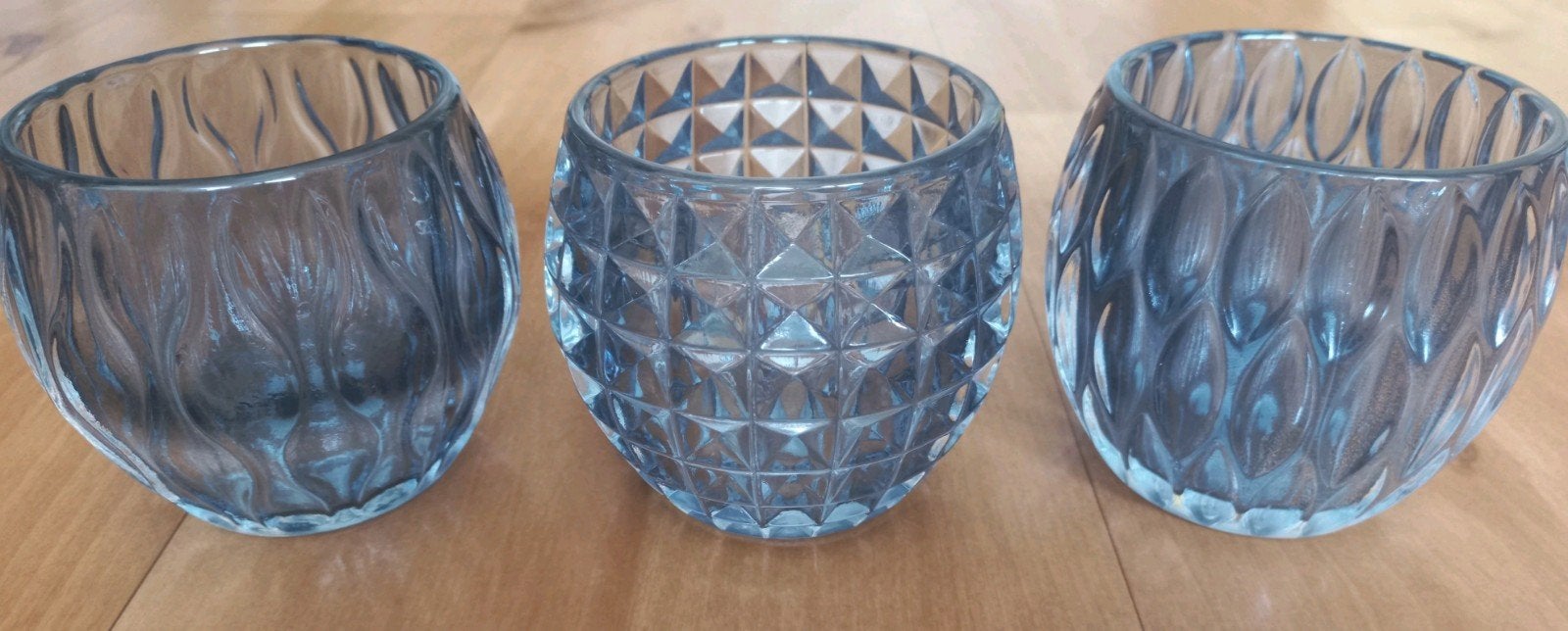 Set van 3 Gilde Handwerk windlichtjes (grijs/blauw), Blauw, 7 cm, Overige merken, Waxinelichthouder