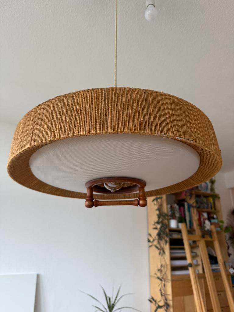 Vintage parel Temde Raffia 60s lamp, Ophalen, Zo goed als nieuw, Overige materialen, 50 tot 75 cm