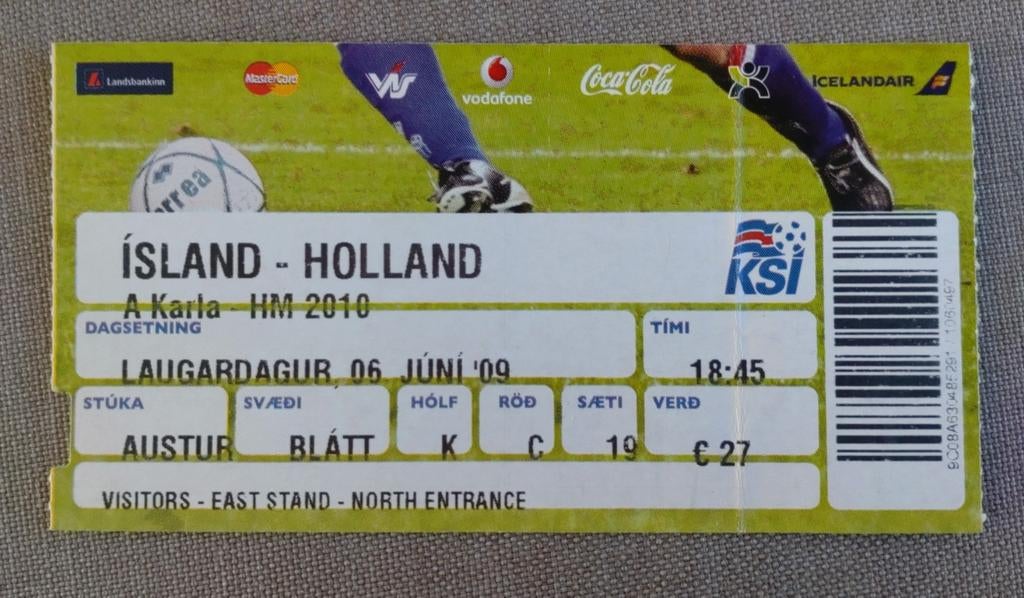 IJsland - Nederland wedstrijd ticket., Verzenden, Gebruikt, Overige binnenlandse clubs, Overige typen