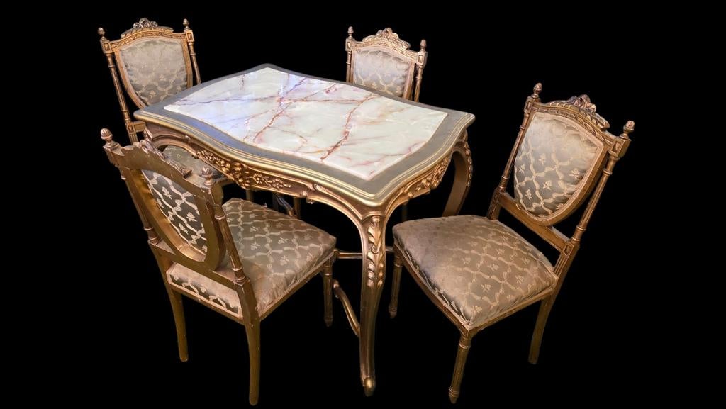 Antieke Franse Louis XV I Eethoek goudverguld