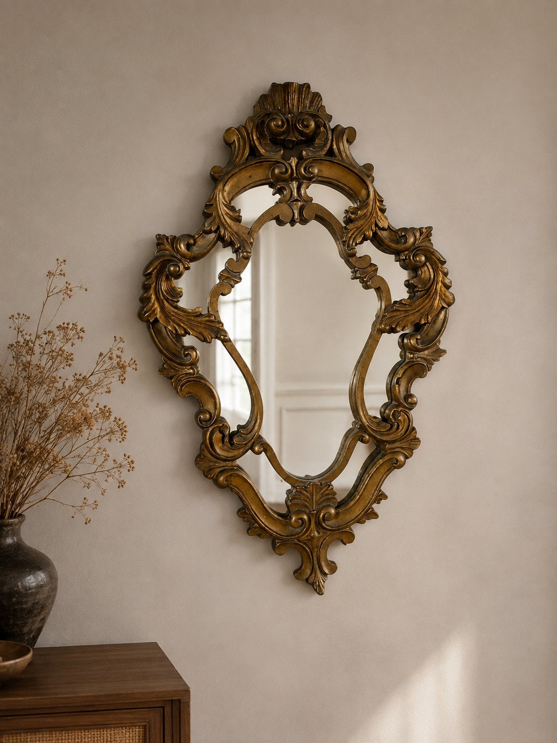 Gouden Barok Spiegel - Sierlijk en Elegant, Ophalen of Verzenden, Ovaal, Minder dan 50 cm, Minder dan 100 cm