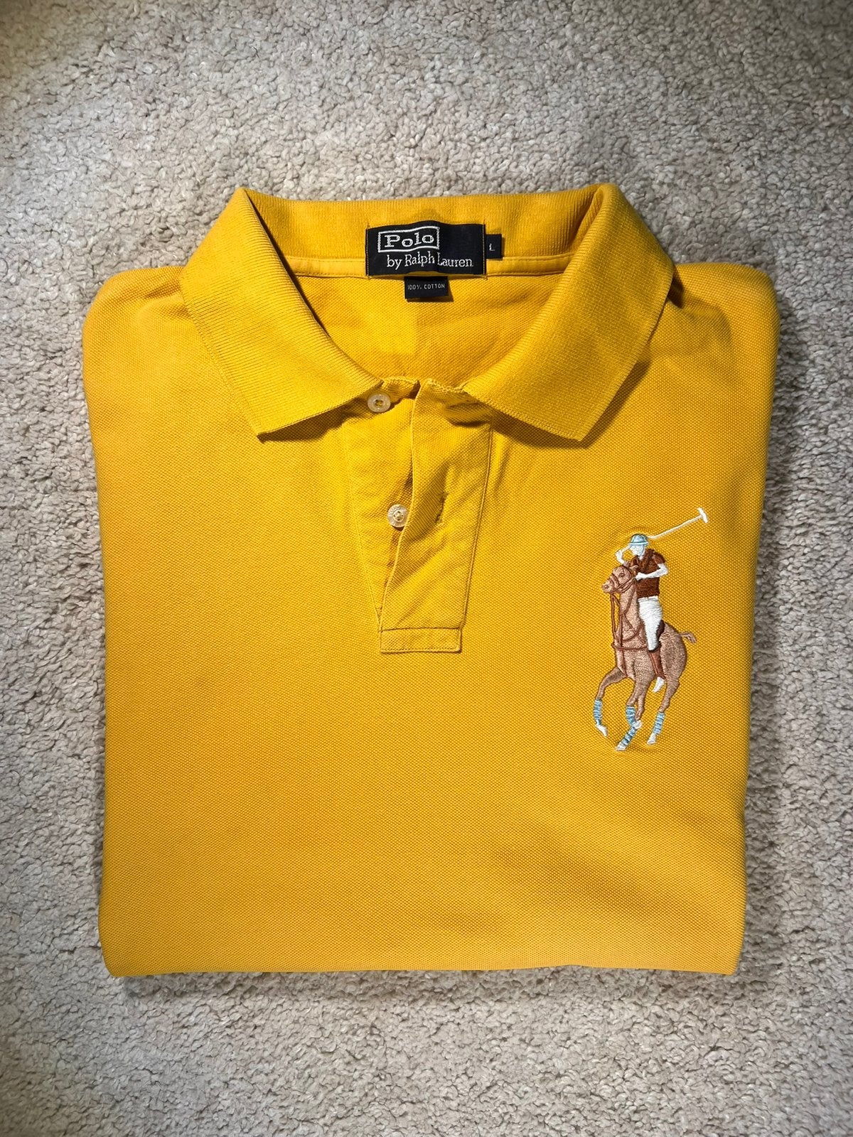 Polo Ralph Lauren Big Pony Mustard Polo Shirt Size L, Verzenden, Zo goed als nieuw, Maat 52/54 (L), Geel