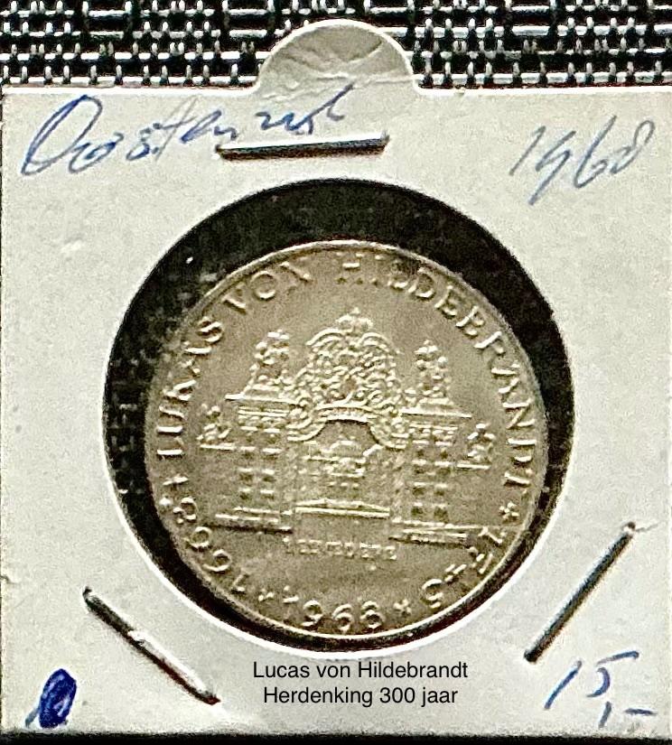 Oostenrijk 25 Schilling zilver 1968 Lukas von Hildebrandt, Ophalen of Verzenden, Oostenrijk, Losse munt, Zilver