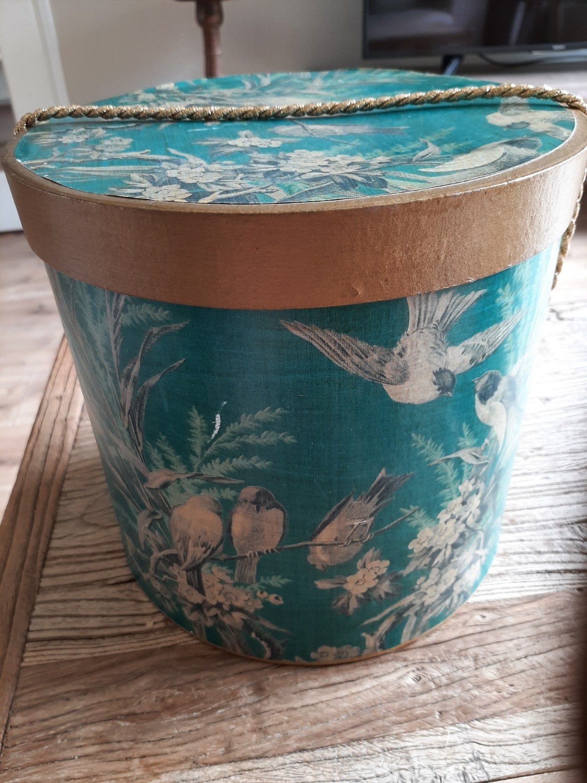 Oude hoedendoos vogelprint - meander design Kitty markus, Ophalen of Verzenden
